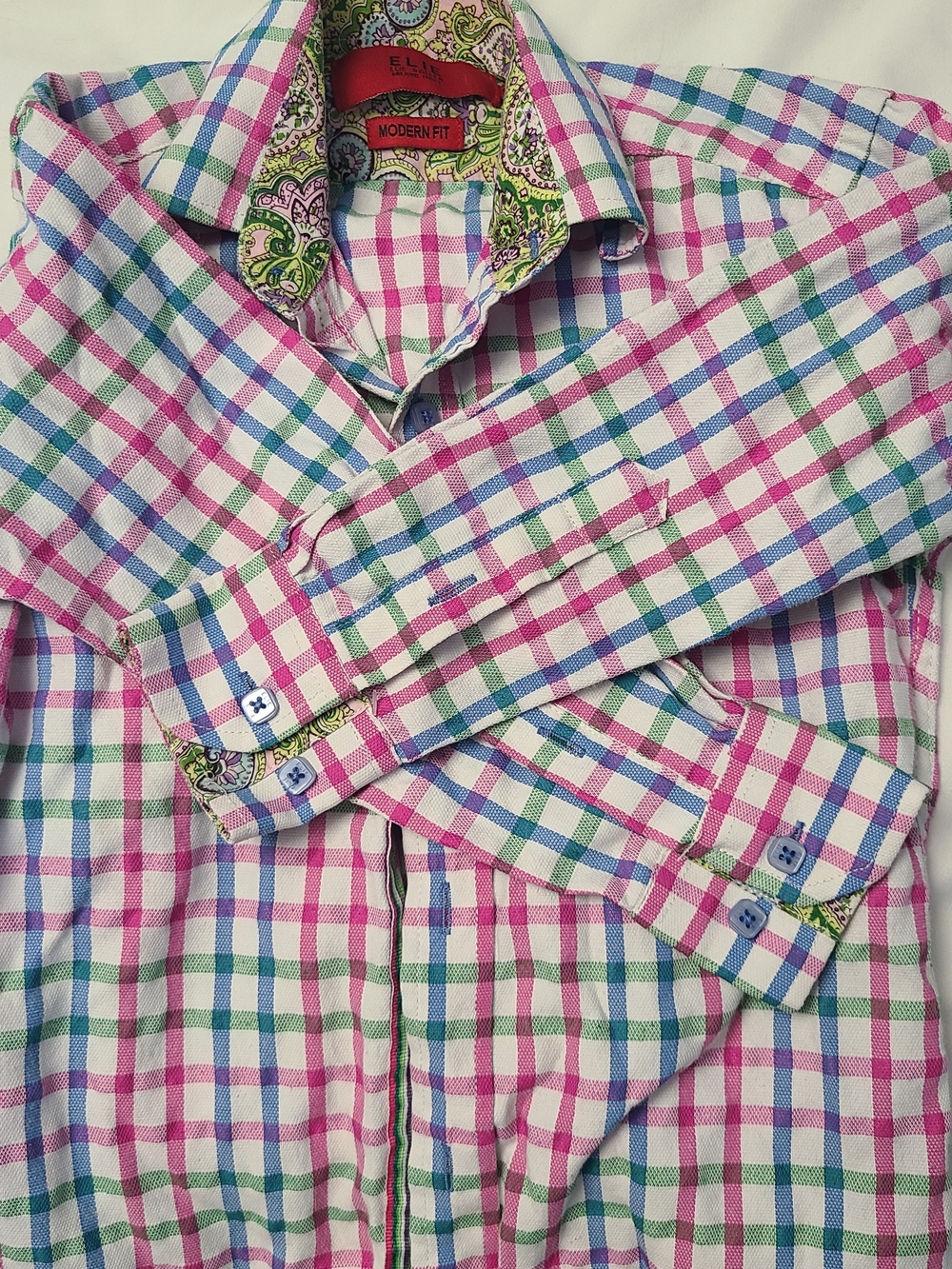 Elie Balleh Kids Modern Fit Multi-Color Plaid Button-Down Shirt Sz 5 A-1